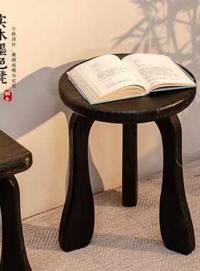 优选实木侘寂高凳客厅卧室极简化妆凳椅民宿家用餐桌吧台岛台高脚