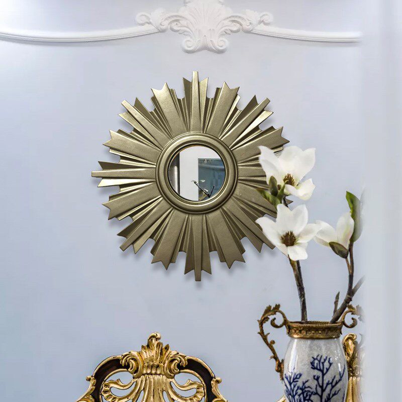 优选欧式创意软装壁挂镜玄关壁炉镜太阳型壁饰镜背景墙装饰定制轻