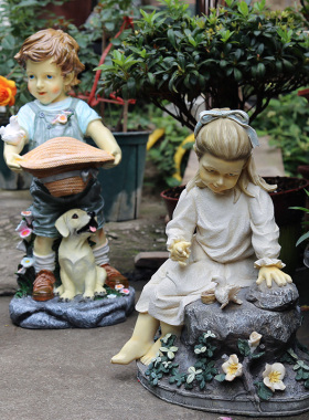 优选花园摆件 庭院装饰 户外园艺装饰摆件树脂卡通人物小孩雕塑摆