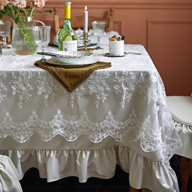 优选法式桌布防水防油免洗高级感tpu仿羊皮家用荷叶边长方形餐桌