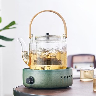 玻璃蒸煮茶壶家用电陶炉煮茶加热烧水泡茶器提梁壶耐高温大容量白