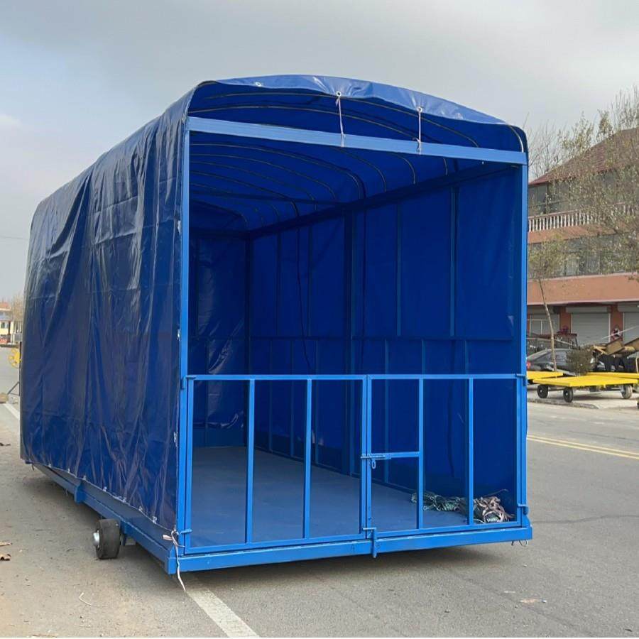 牵引式护栏拖挂重型平板拖车四轮转向平板转运车护栏式平板拖车