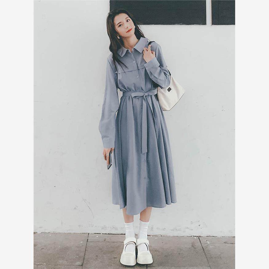 别致的设计衬衫连衣裙的妇女2024春秋季新款腰修身Look赫本风格小