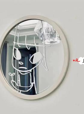 奈良美智涂鸦小女孩艺术化妆镜浴室镜装饰镜圆形可爱玄关壁挂镜子