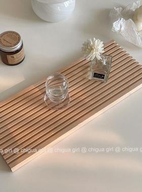 ins风韩国几何实木托盘日式风侘寂风收纳置物盘装饰拍照道具摆件