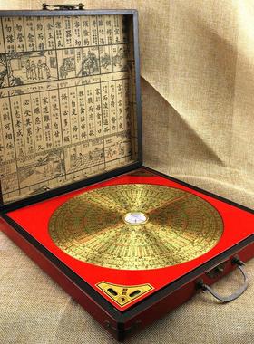 36层10寸一尺罗盘高精度专业经仪黄铜指南针中式办公桌面摆件