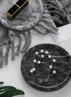 创意轻奢摆件高端大理石圆形托盘客厅酒柜小装饰香薰收纳盘