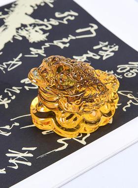 特价小号黄水晶金蟾摆件 三足金蟾家居客厅玄关装饰开业乔迁礼品