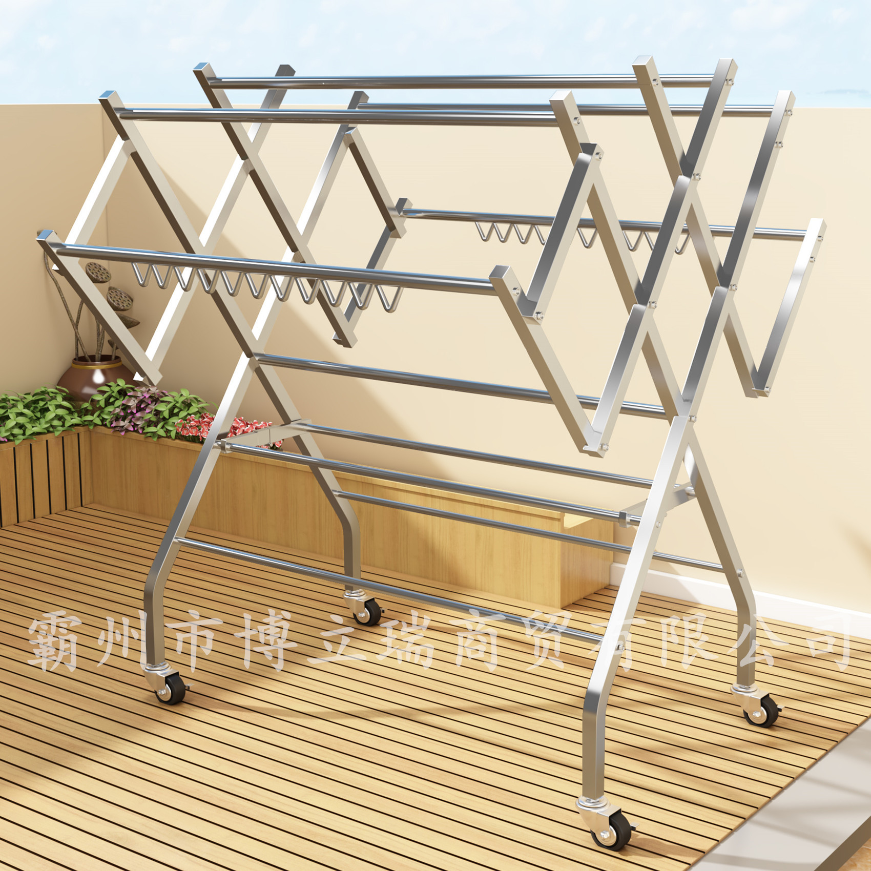 不锈钢W型晾衣架可折叠移动晾晒架子衣物烘干架室内外阳台晒衣架