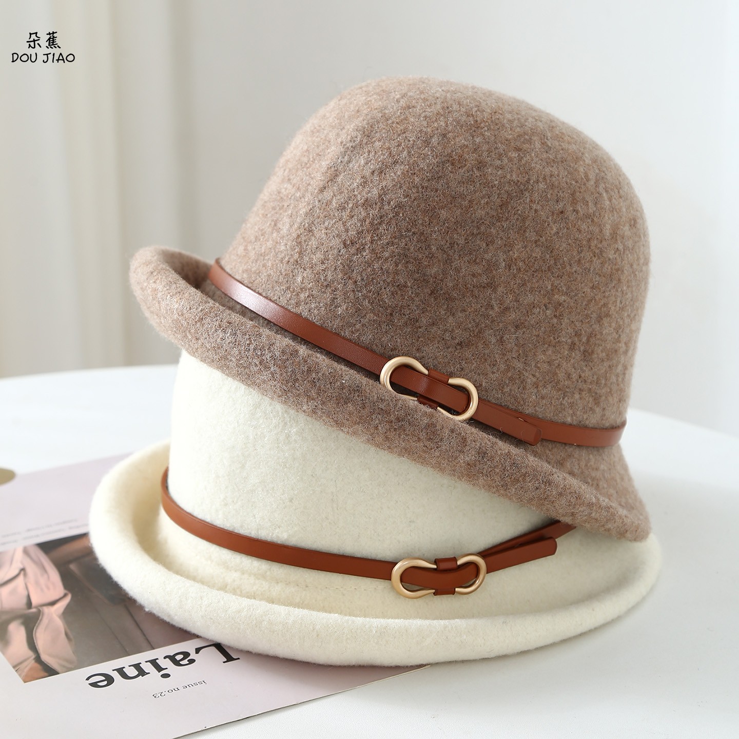 皮带渔夫帽秋冬百搭大头围显脸小