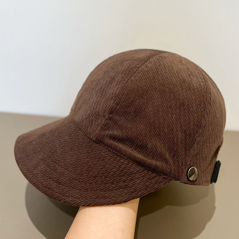 双面可戴露思款灯芯绒格纹鸭舌帽