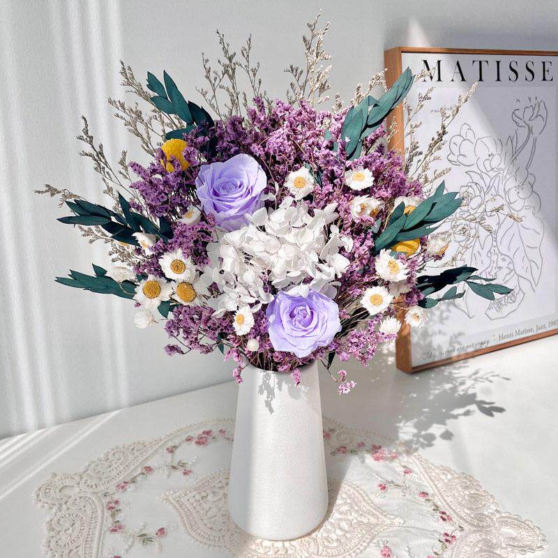 永生玫瑰尤加利叶干 干燥花花束家居装饰真花绣球满天星水晶草客