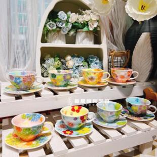 濑户烧陶瓷手绘咖啡杯280ml一杯一碟水杯果汁杯奶茶杯釉下彩家用