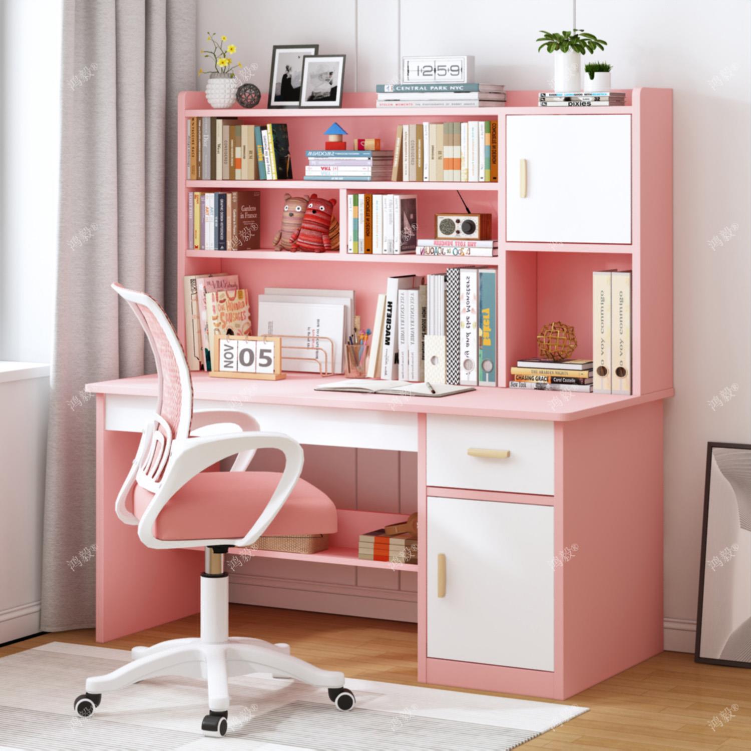 卧室书桌学生家用书桌电脑桌台式书架书柜一体桌学习写字桌椅组合