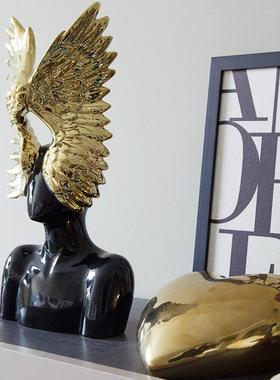 现代轻奢黑金色抽象艺术陶瓷雕塑客厅意式法式高级感软装饰大摆件