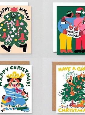 英国进口卡片 Wrap 圣诞新年节日祝福贺卡顽皮呆萌插画礼物明信片