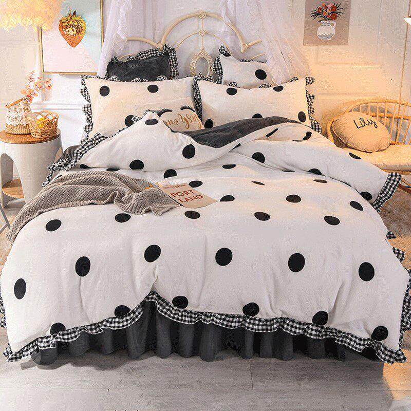 床上加厚珊瑚绒双面四件套韩版法莱绒床单被套公主风法兰绒床裙冬