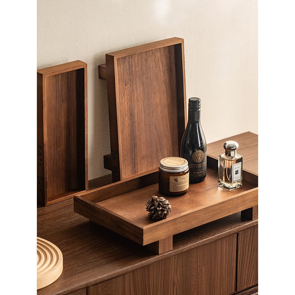 覆古实木托盘轻奢多功能客厅茶几桌面置物托盘首饰钥匙多用收纳盘