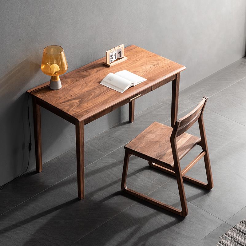 北美黑胡桃实木书桌北欧现代轻奢写字台精品书房ins风简约家用桌