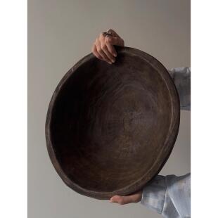 侘寂风大号果盆高级感佛手柑果盘木质托盘民宿酒店覆古做旧大盆