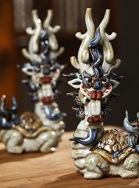 陶瓷招财龙龟摆件客厅中式摆件装饰品玄关搬家送礼乔迁礼物送领导