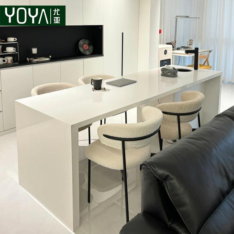 齐平款中岛台岩板餐桌一体家用开放式厨房沙发靠吧台定制西厨导台