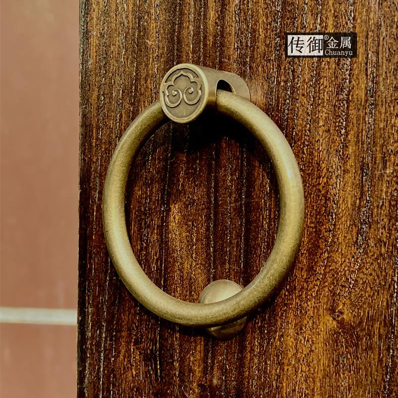 中式简约覆古全纯铜圆环单孔可以对接实木门扣无接口拉环结实一体
