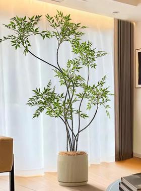 高端轻奢彷真绿色植物盆栽南天竹侘寂风室内客厅大型装饰高级彷生