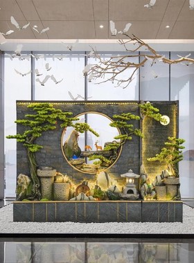 水幕墙流水屏风隔断公司背景室内外庭F院花园鱼池假山喷泉景观摆