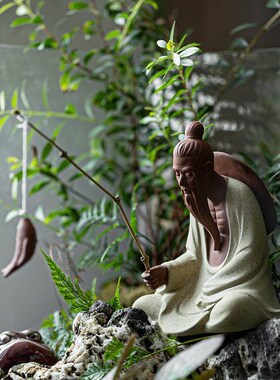 姜太公钓鱼大号陶瓷渔翁老人物摆件鱼缸假山水景微景观Z造景装饰