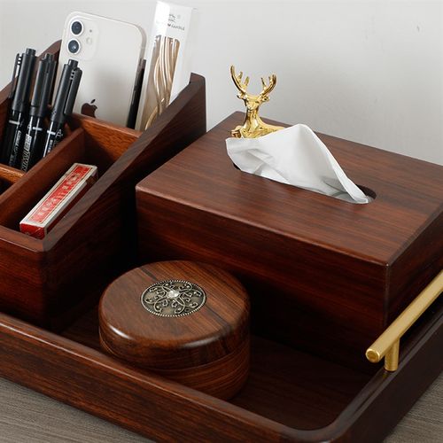 2024新款乌金木收纳套装实木高端桌面多功能干果盘U茶盘托盘纸巾