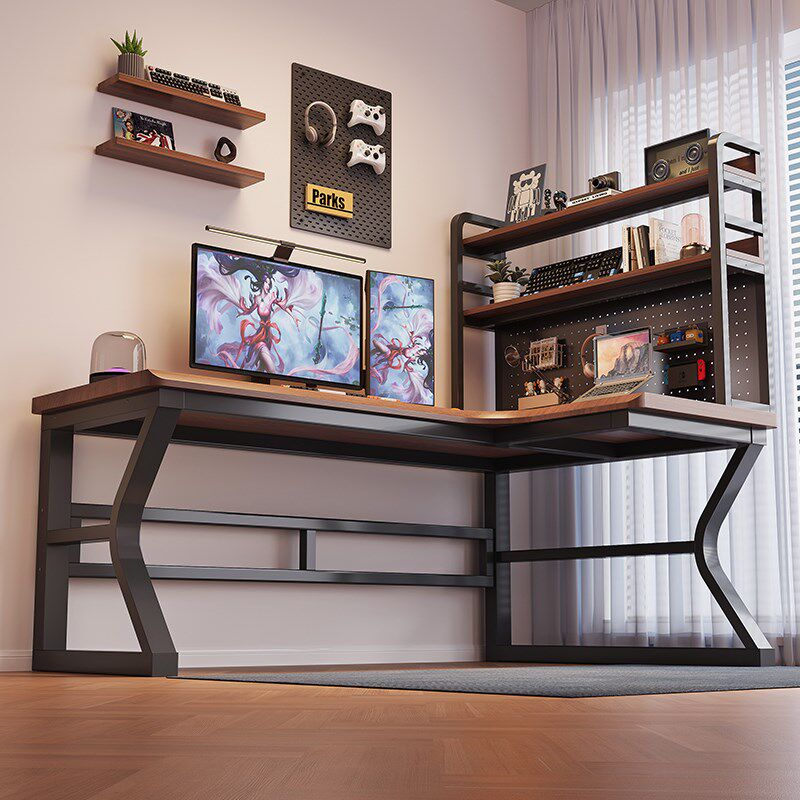 纯实木转b角电脑桌卧室家用办公桌子简约电竞桌双人书桌书架一体