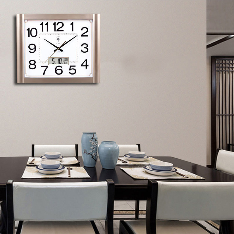 北极星挂钟客厅家用简约静音挂墙钟表中式K方形日历卧室挂表石英,家居饰品,挂钟,淘宝优惠券,粉丝福利购,淘宝优惠卷