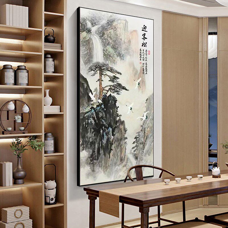迎客松钻石画玄关招l财山水贴钻十字绣2025新款黄山风景满钻办公