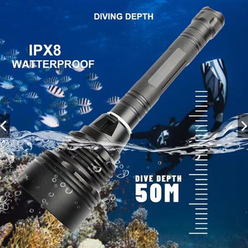 2023大号大功率P90超亮潜水手电筒防水I远射1000米强光可充电黄光