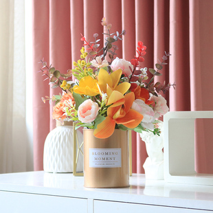 向日葵蝴b蝶兰仿真塑料花假花摆件餐桌花轻奢装饰客厅植物盆栽摆