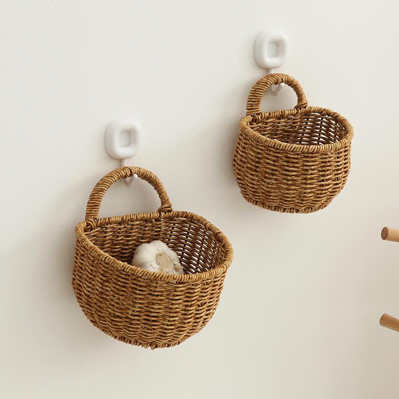 复古壁挂收纳筐厨房姜蒜收纳篮仿藤手提编织篮小挂篮收纳篮子