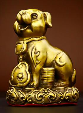 金钱狗纯黄铜狗风水摆件生肖招财狗补西北缺角招财守家防小三摆件