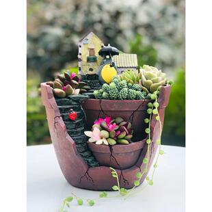 新颖和创意空中花园多肉盘生日礼物办公室桌面装饰品覆古风格新花