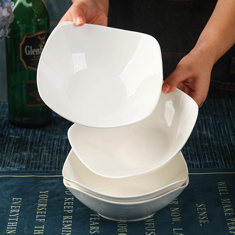 新款盘子家用四方翘脚汤盘ins轻奢创意纯色陶瓷汤盘深盘沙拉碗