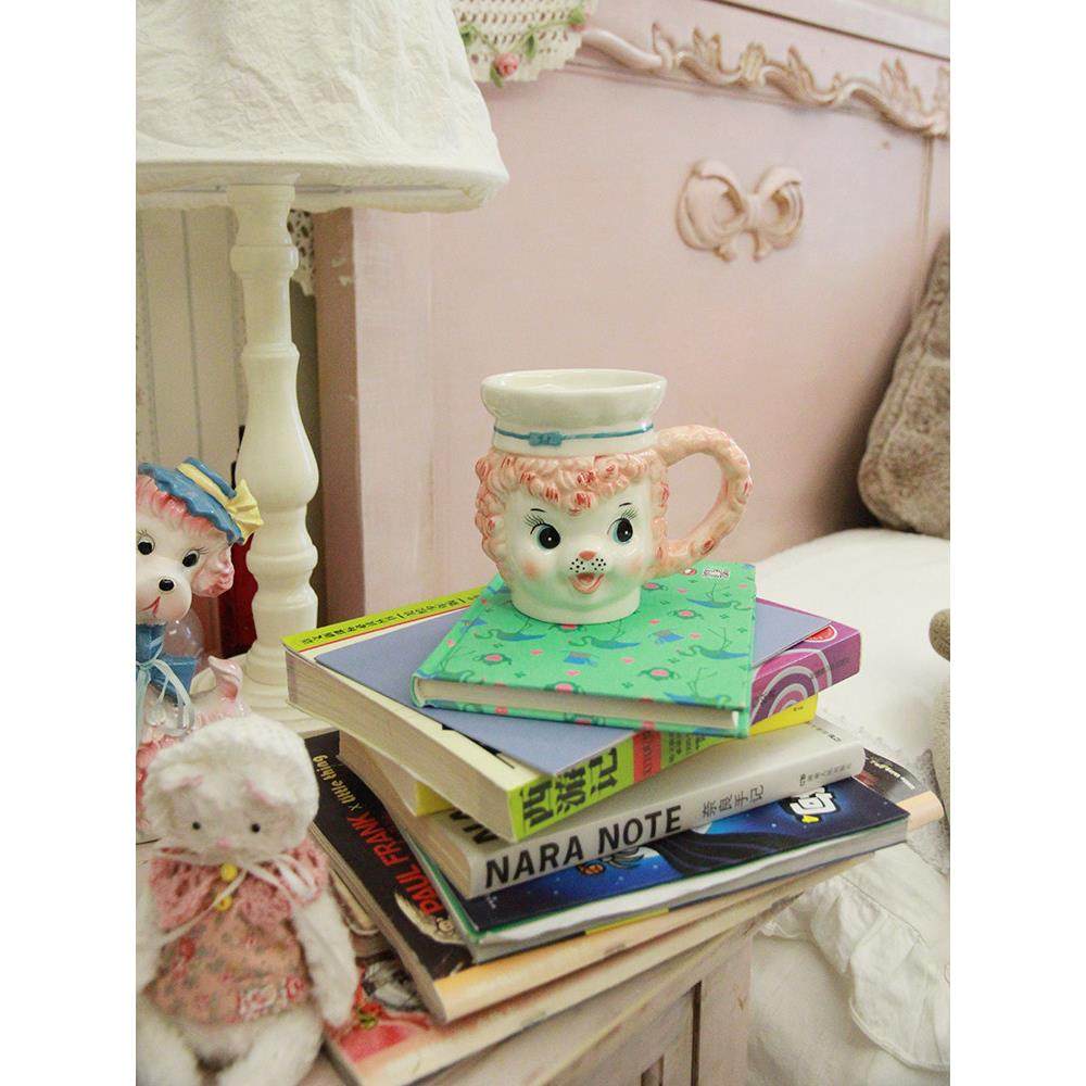 铛哩铛vintage覆古可爱手工陶瓷釉下彩粉色带帽小狗杯子水杯礼物,餐饮具,马克杯,淘宝优惠券,粉丝福利购,淘宝优惠卷