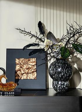 艺术民宿酒店大堂玄关台陶瓷花器花艺大理石马装饰摆件软装高级感