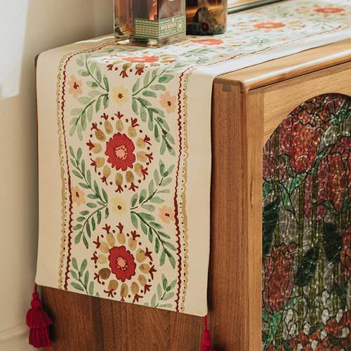 法式复古桌旗田园风红色餐桌布艺防水加厚斗柜茶几电视柜盖布定制