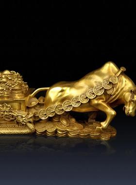 朴器 铜牛拉车金钱牛摆件摆设满载而归牛发财牛中式十二生肖牛