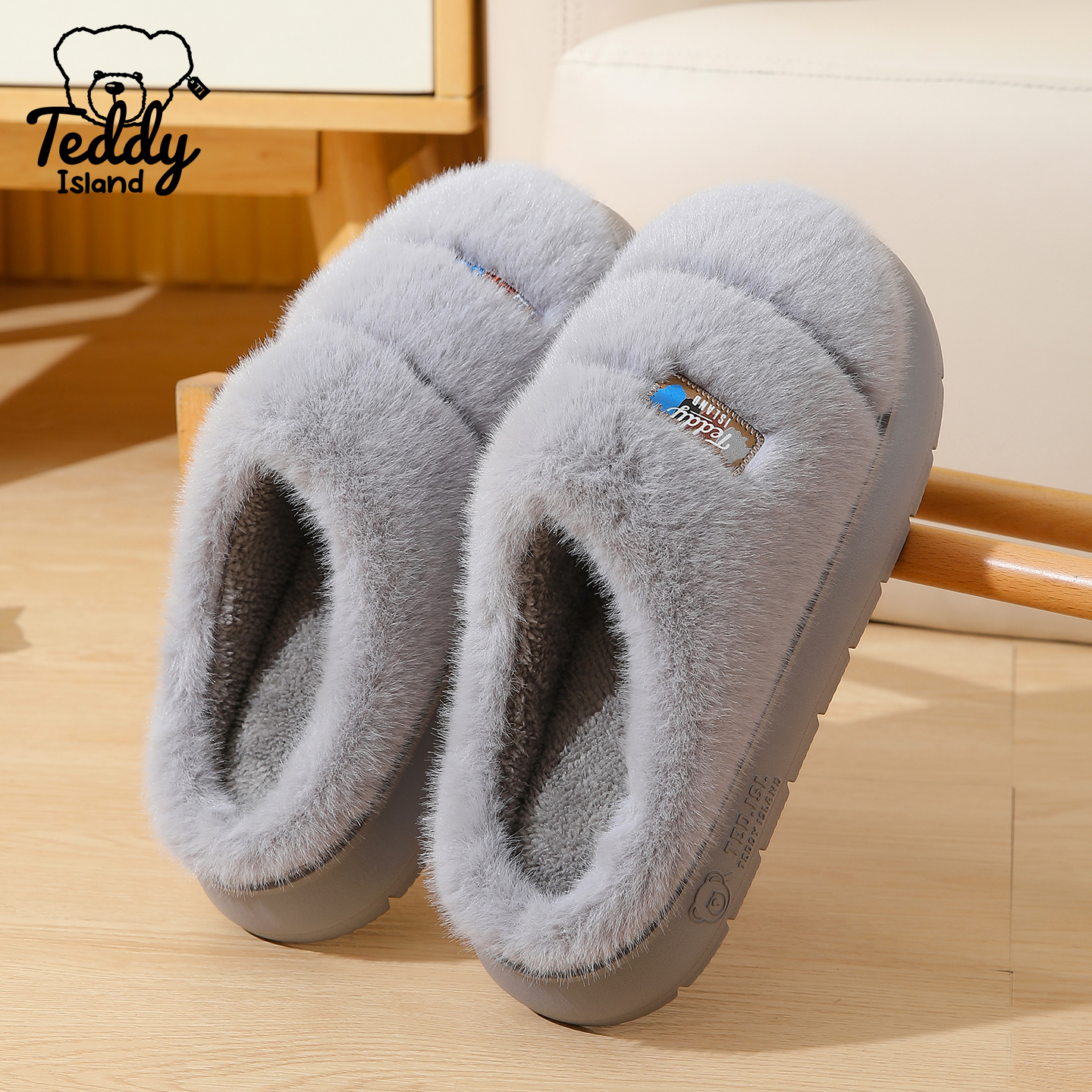 拖鞋女士秋冬毛绒厚底防臭