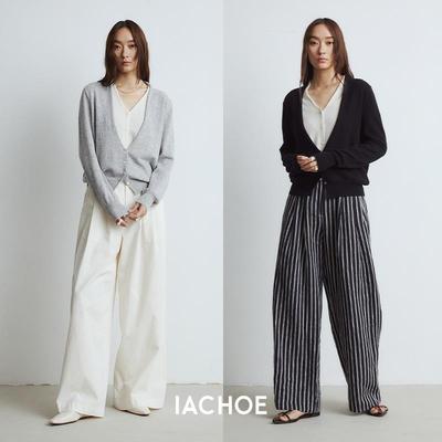 IACHOE早秋针织开衫外套  假两件V领毛衣 冷淡系高级感上衣针织衫