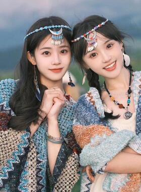 民族风披肩女外搭青海云南大理针织斗篷西藏川西草原旅游穿搭