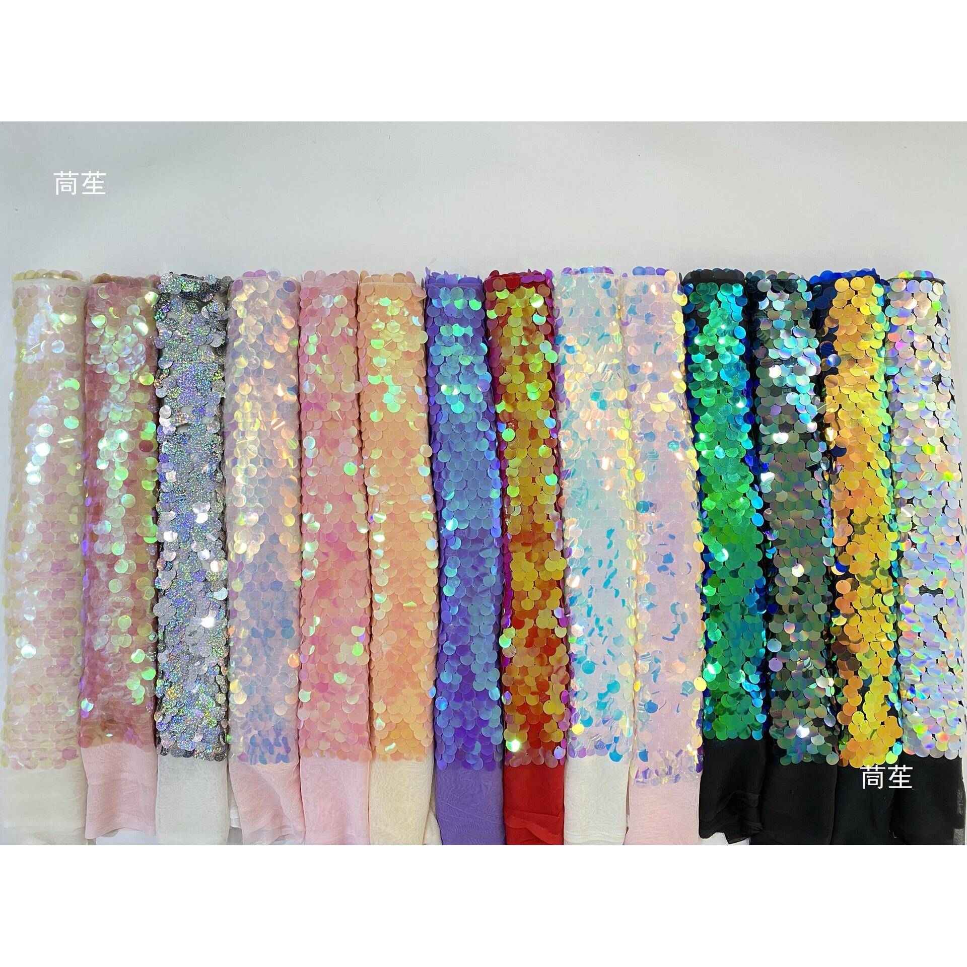 设计美人鱼鱼鳞片加密18mm亮片网纱辅料闪片晚礼服面料资源图片