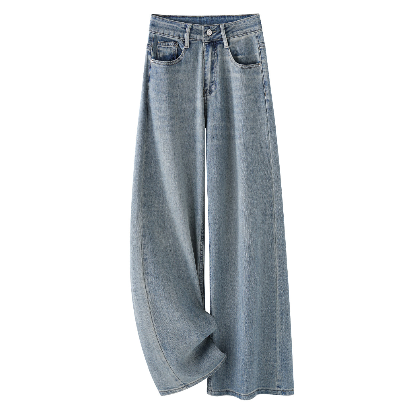 浅色窄版直筒牛仔裤女2026新款春季高腰复古宽松拖地阔腿裤春秋款