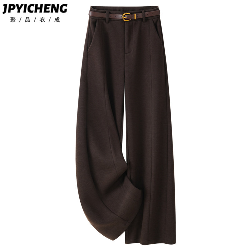 咖色绵羊毛西装阔腿裤女2025新款冬季高腰显瘦休闲宽松直筒长裤子